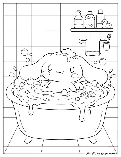 Cinnamoroll Taking a Syrup Bath Coloring Page