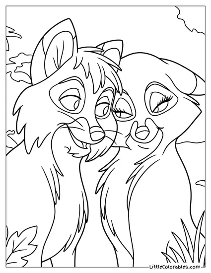 Tod and Vixey Hugging Coloring Page
