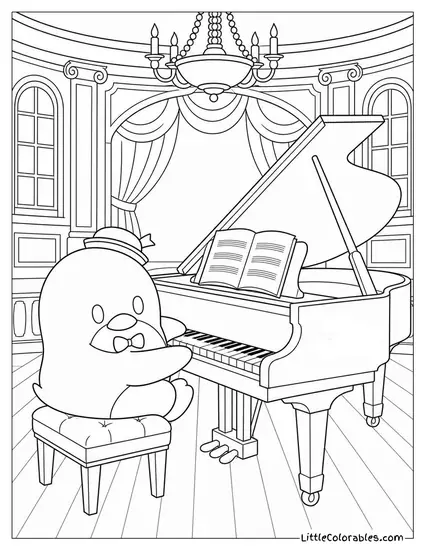 Tuxedo Sam at a Grand Piano in a Concert Hall Coloring Page