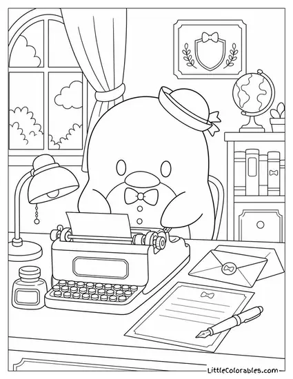Tuxedo Sam at a Typewriter Writing a Formal Letter Coloring Page