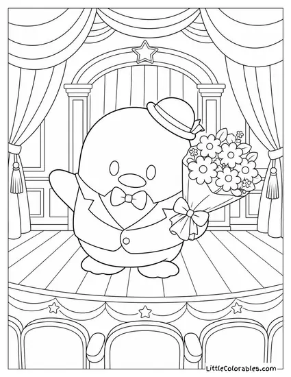 Tuxedo Sam Holding a Bouquet at a Theatre Bow Coloring Page