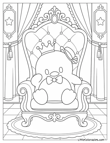 Tuxedo Sam on a Red Velvet Throne with a Tiny Crown Coloring Page