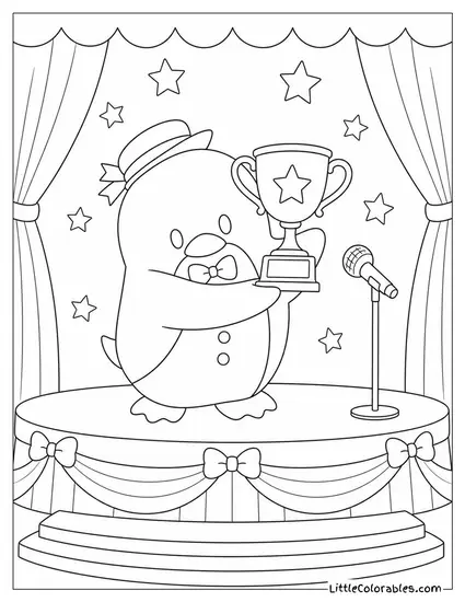 Tuxedo Sam Presenting a Trophy on a Small Stage Coloring Page