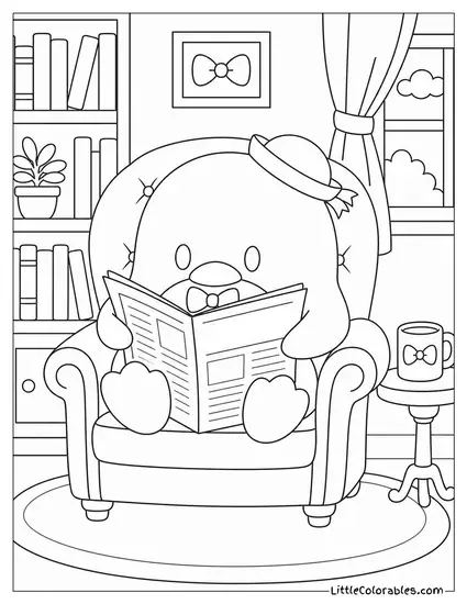 Tuxedo Sam Reading a Newspaper in a Leather Armchair Coloring Page