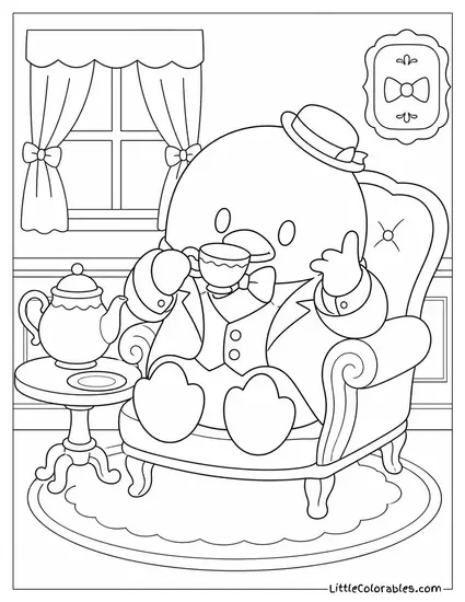 Tuxedo Sam Sipping Tea with a Pinky Raised Coloring Page