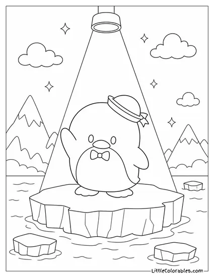 Tuxedo Sam Standing on an Iceberg in a Spotlight Coloring Page