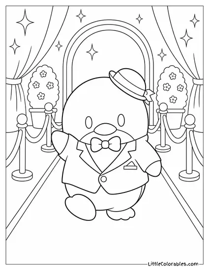 Tuxedo Sam Waddling Down a Red Carpet Coloring Page