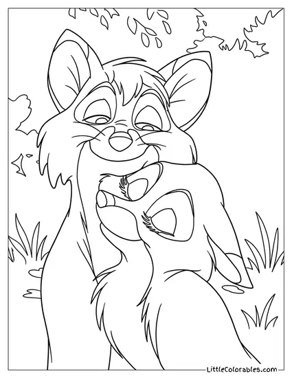 Vixey and Adult Tod Flirting Coloring Page