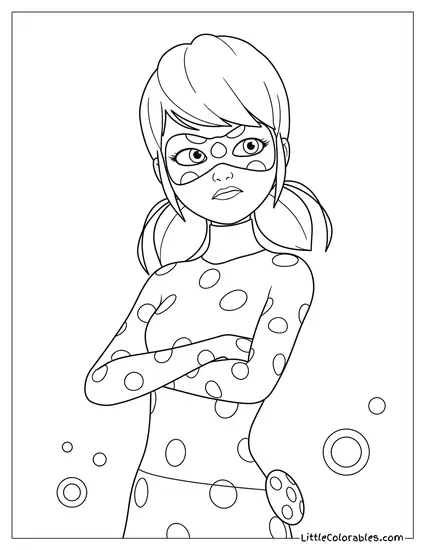 Waist Shot Miraculous Ladybug Crossing Arms Looking Stubborn Coloring Page