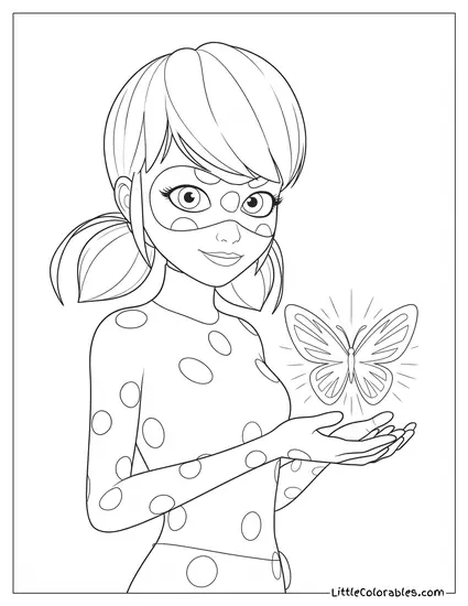 Waist Shot Miraculous Ladybug Holding a Glowing Akuma Coloring Page