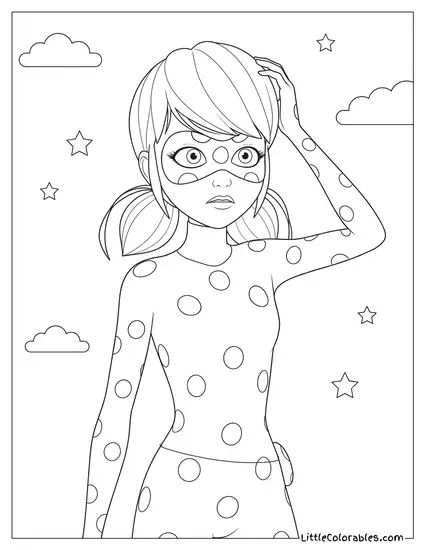 Waist Shot Miraculous Ladybug Looking Confused Scratching Head Coloring Page