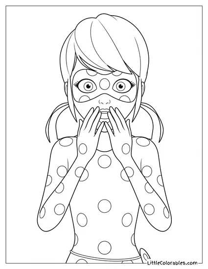 Waist Shot Miraculous Ladybug Looking Shocked Covering Mouth Coloring Page