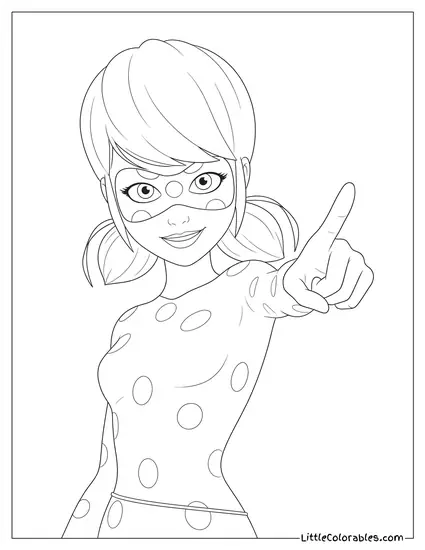 Waist Shot Miraculous Ladybug Pointing Finger Declaring Victory Coloring Page
