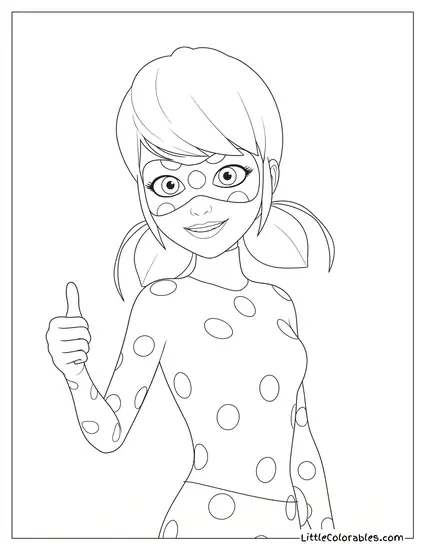 Waist Shot Miraculous Ladybug Smiling Giving Thumbs Up Coloring Page