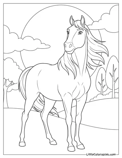 Waist Shot Rain the Horse From Spirit Standing Elegantly Coloring Page