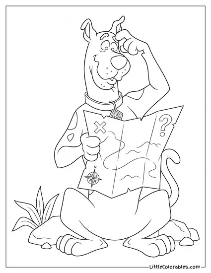 Waist Shot Scooby Doo Looking Confused at a Map Coloring Page