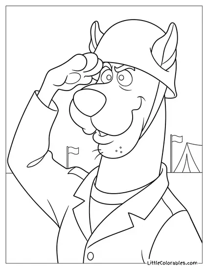 Waist Shot Scooby Doo Saluting Bravely Like a True Soldier Coloring Page