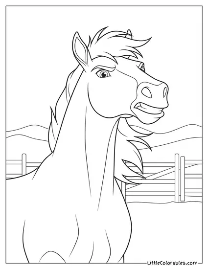 Waist Shot Spirit the Horse Snorting Angrily With Flared Nostrils Coloring Page