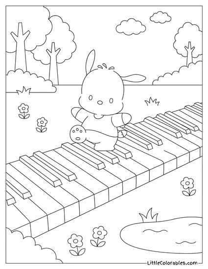 Walking on a Giant Piano Keyboard Coloring Page
