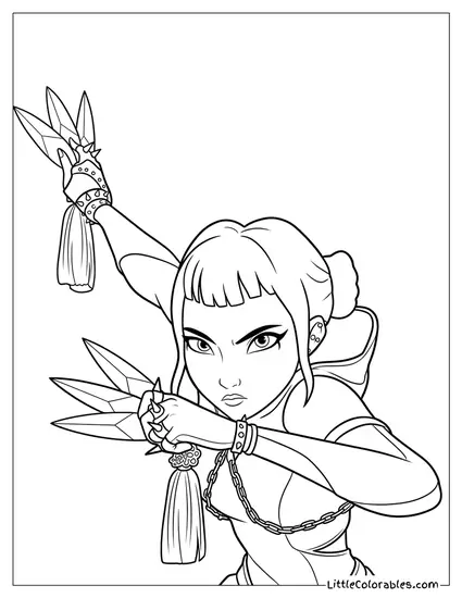 Zoey Holding Shurikens Coloring Page