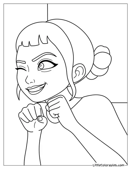 Zoey Winking and Clenched Fists Coloring Page
