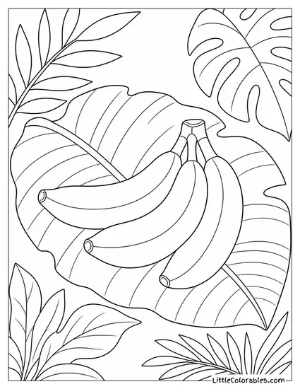 A Banana Leaf with Three Small Bananas Resting Across It Coloring Page