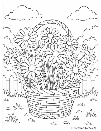 A Basket of Freshly Picked Daisies with Stems Still Long Coloring Page