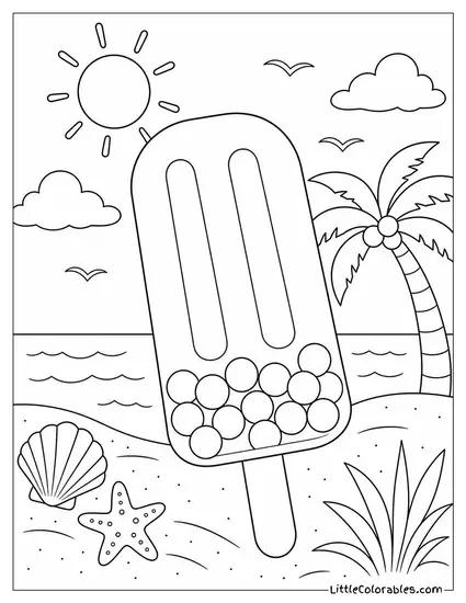 A Bubble Gum Popsicle With Gumball Pieces Frozen at the Base Coloring Page