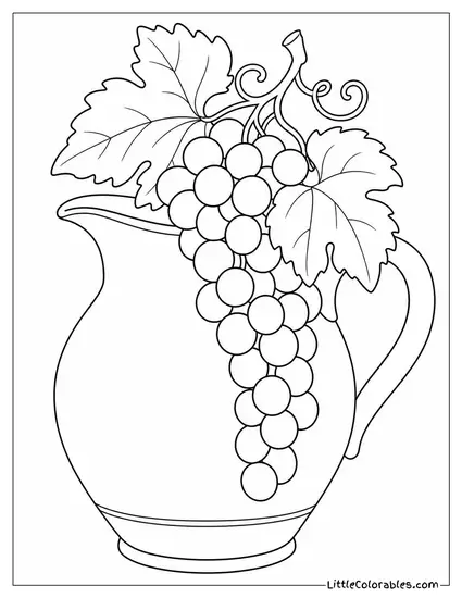 A Bunch of Grapes Draped Over a Plain Ceramic Pitcher Coloring Page