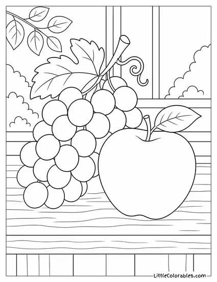 A Bunch of Red Grapes and a Single Green Apple Coloring Page
