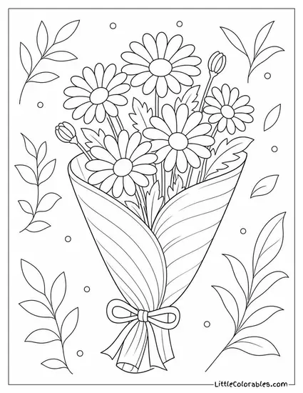 A Bundle of Daisies Wrapped in a Single Banana Leaf Coloring Page