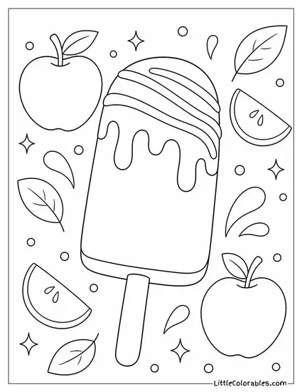 A Caramel Apple Popsicle on a Stick With Drizzle Coloring Page