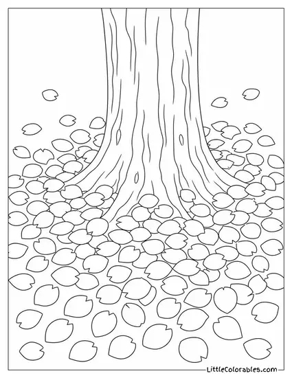 A Carpet of Fallen Petals Beneath a Bare Lower Trunk Coloring Page