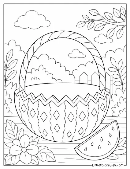 A Carved Watermelon Basket with a Simple Geometric Pattern Coloring Page