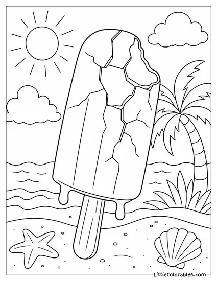 A Chocolate Fudge Popsicle With a Cracked Coating Coloring Page