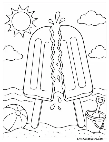 A Classic Twin Popsicle Being Split Down the Middle Coloring Page