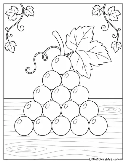 A Cluster of Grapes Arranged in the Shape of a Triangle on a Plate Coloring Page