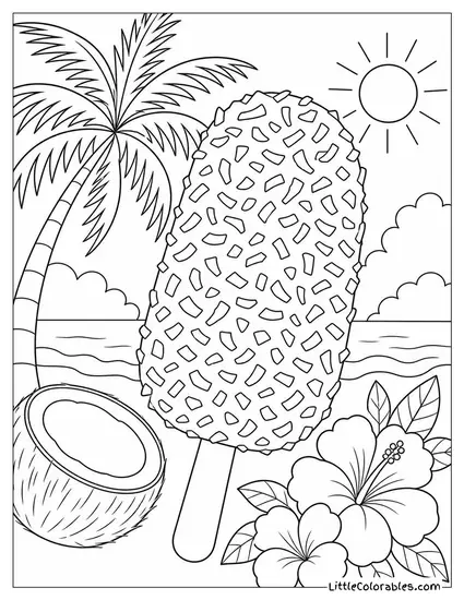 A Coconut Popsicle Coated in Toasted Shredded Coconut Coloring Page