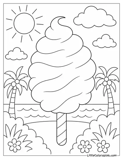 A Cotton Candy Popsicle in Pastel Pink and Blue Coloring Page