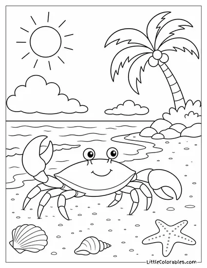 A Crab Walking Sideways Across a Sandy Beach Coloring Page
