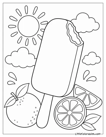A Creamsicle Orange Ice Cream Bar on a Wooden Stick Coloring Page