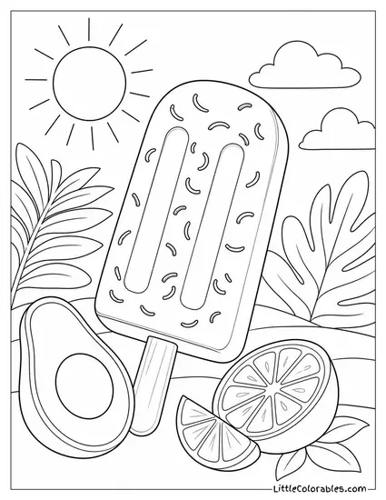 A Creamy Avocado Popsicle With Lime Zest on the Surface Coloring Page