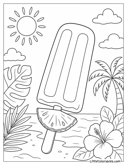 A Creamy Pineapple Popsicle With a Wedge of Fruit on the Stick Coloring Page