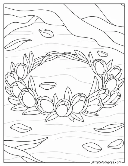 A Crown Made of Small Tulips Laid on a Flat Surface Coloring Page