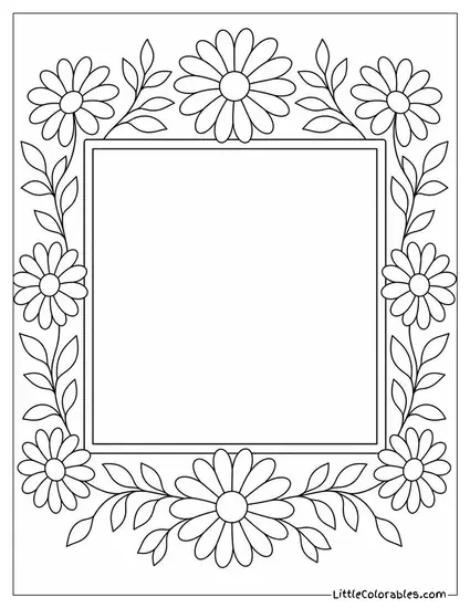 A Daisy Border Wrapping Around a Square Frame Coloring Page