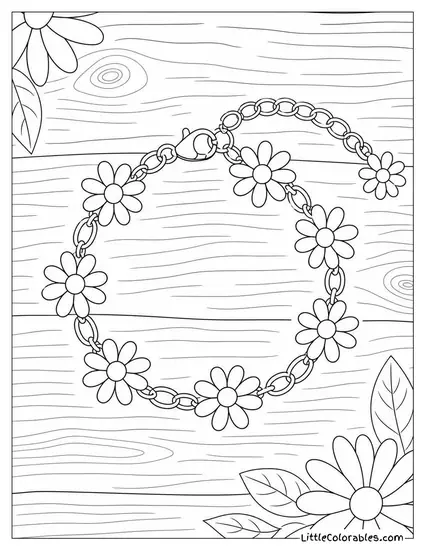A Daisy Chain Bracelet Laid Flat on a Wooden Surface Coloring Page