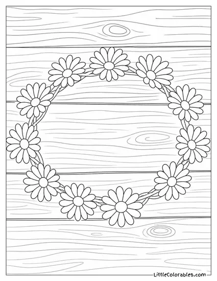 A Daisy Chain Crown Laid Flat on a Wooden Surface Coloring Page
