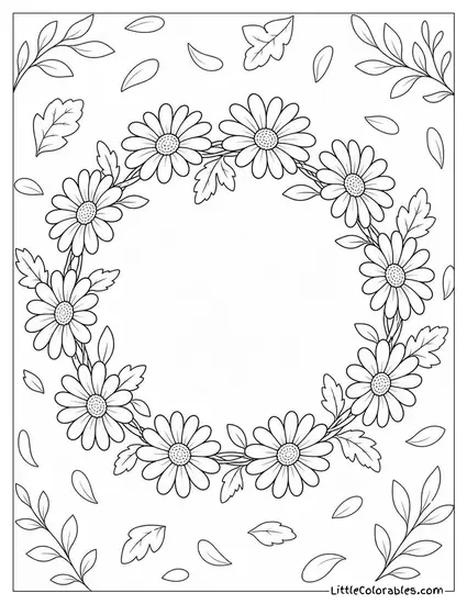 A Daisy Crown Laid Flat Showing Every Linked Stem Coloring Page