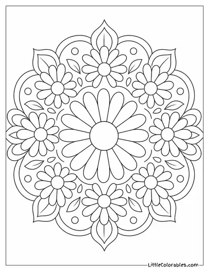 A Daisy Mandala with Petals Arranged in a Radial Pattern Coloring Page