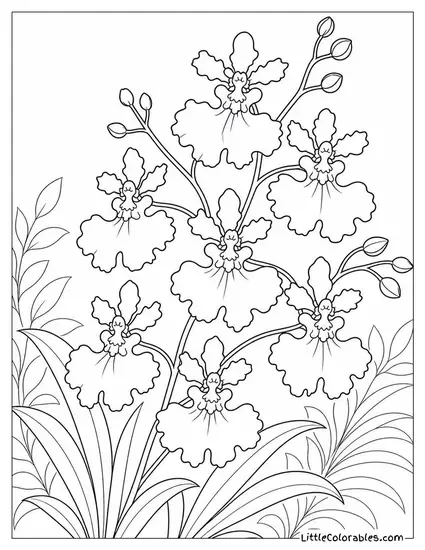 A Dancing Lady Oncidium Orchid Cluster in Full Bloom Coloring Page